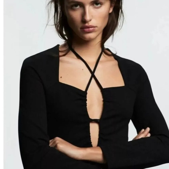 ZARA Midi Dress With Slit Strappy Cutout Top Long
Sleeve Black Dress - Picture 6 of 10